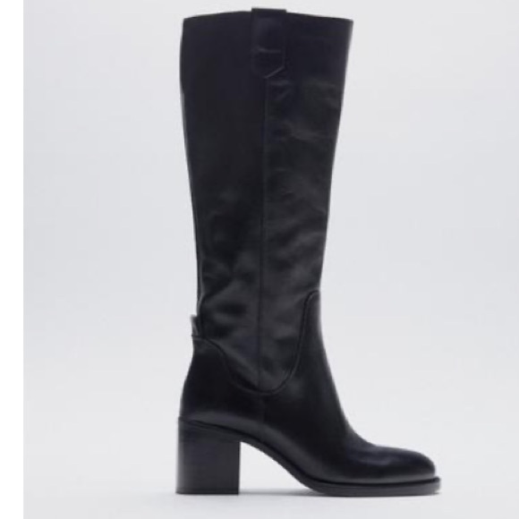 Zara Shoes - Zara Wide Block Heel Leather Knee High Boots